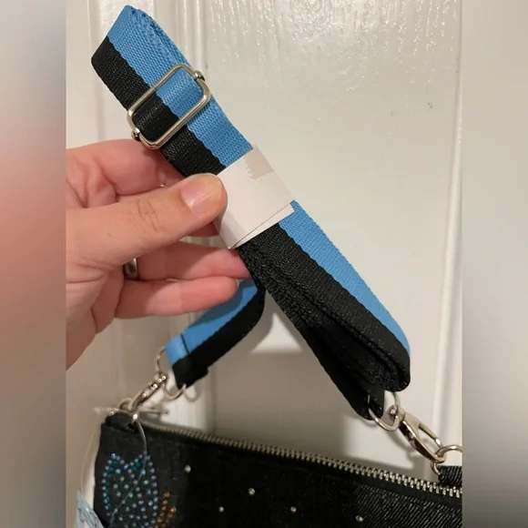 BRIGHTON VIP Sparkle Butterfly Bag Denim Crossbody Stripe Strap NWT - Picture 8 of 12